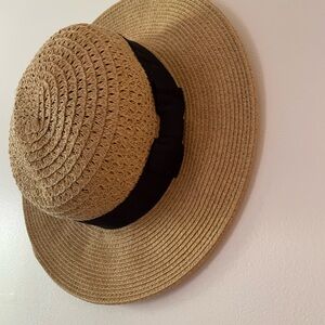 Stylish Tan Straw Hat with Black Band